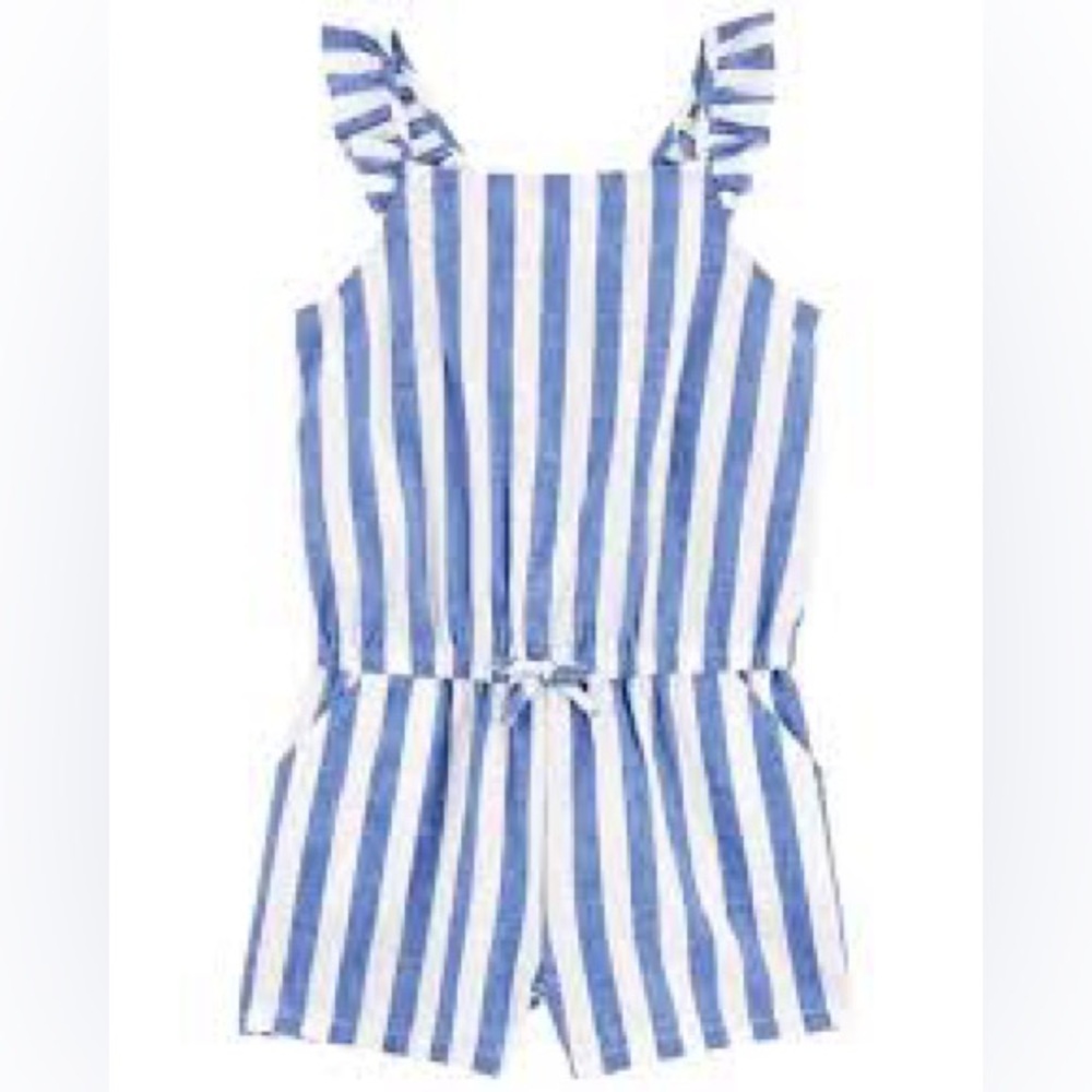 Carter's Kid Striped Linen-Blend Ruffle Romper - Size 5